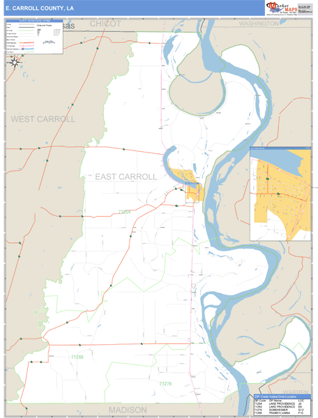 E. Carroll Parish (County), LA Carrier Route Wall Map